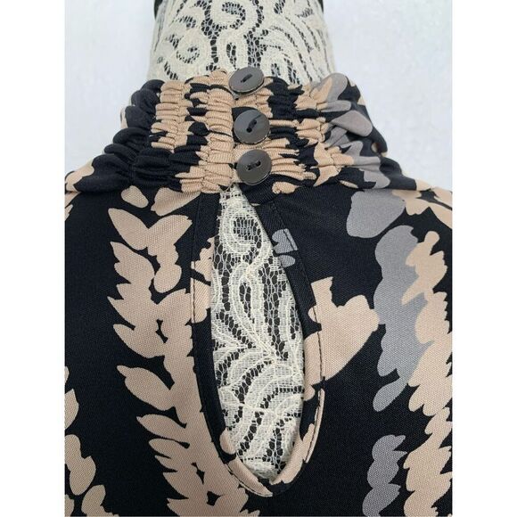 Trina Turk Silk Mock Neck Abstract Leaf Print Mini Dress‎ Black Size 10 - Picture 7 of 12